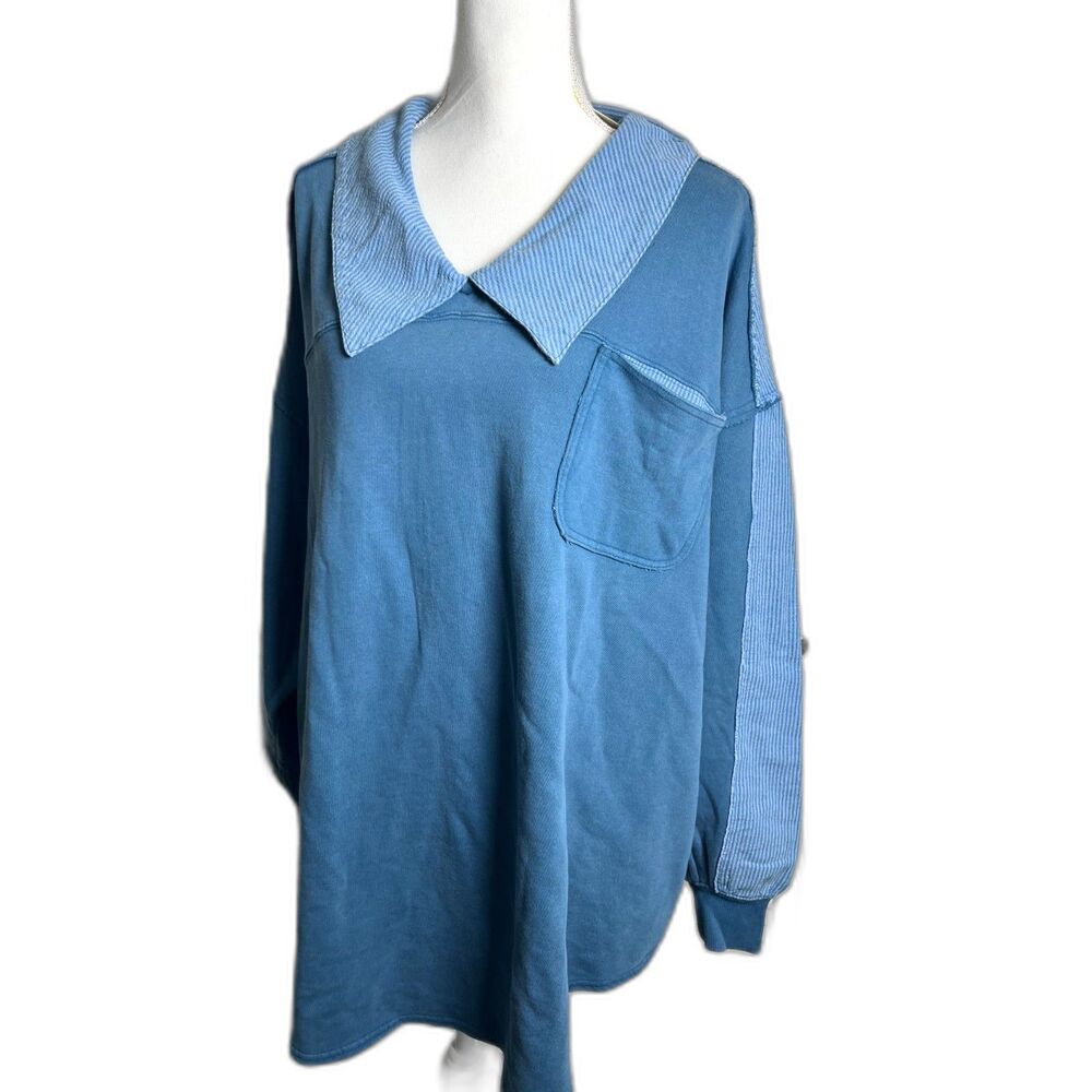 FREE PEOPLE Madeleine Sweatshirt BLUE Stripes Small S NWT - Picture 4 of 8